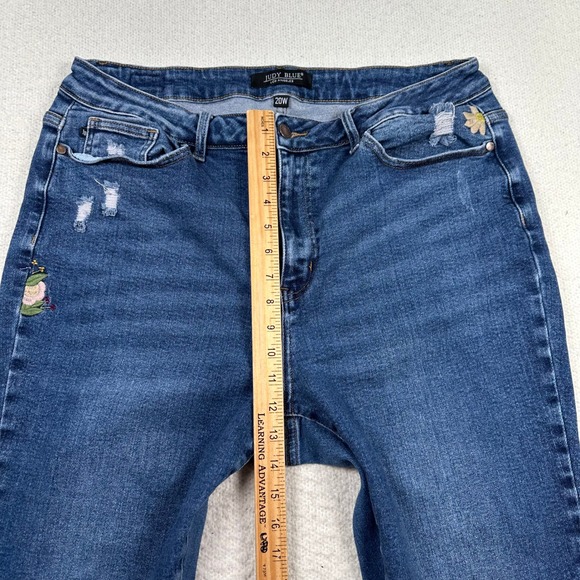 Judy Blue 20W Distressed Embroidered Skinny Jeans Mid Rise Blue Floral Stretch - Picture 6 of 12